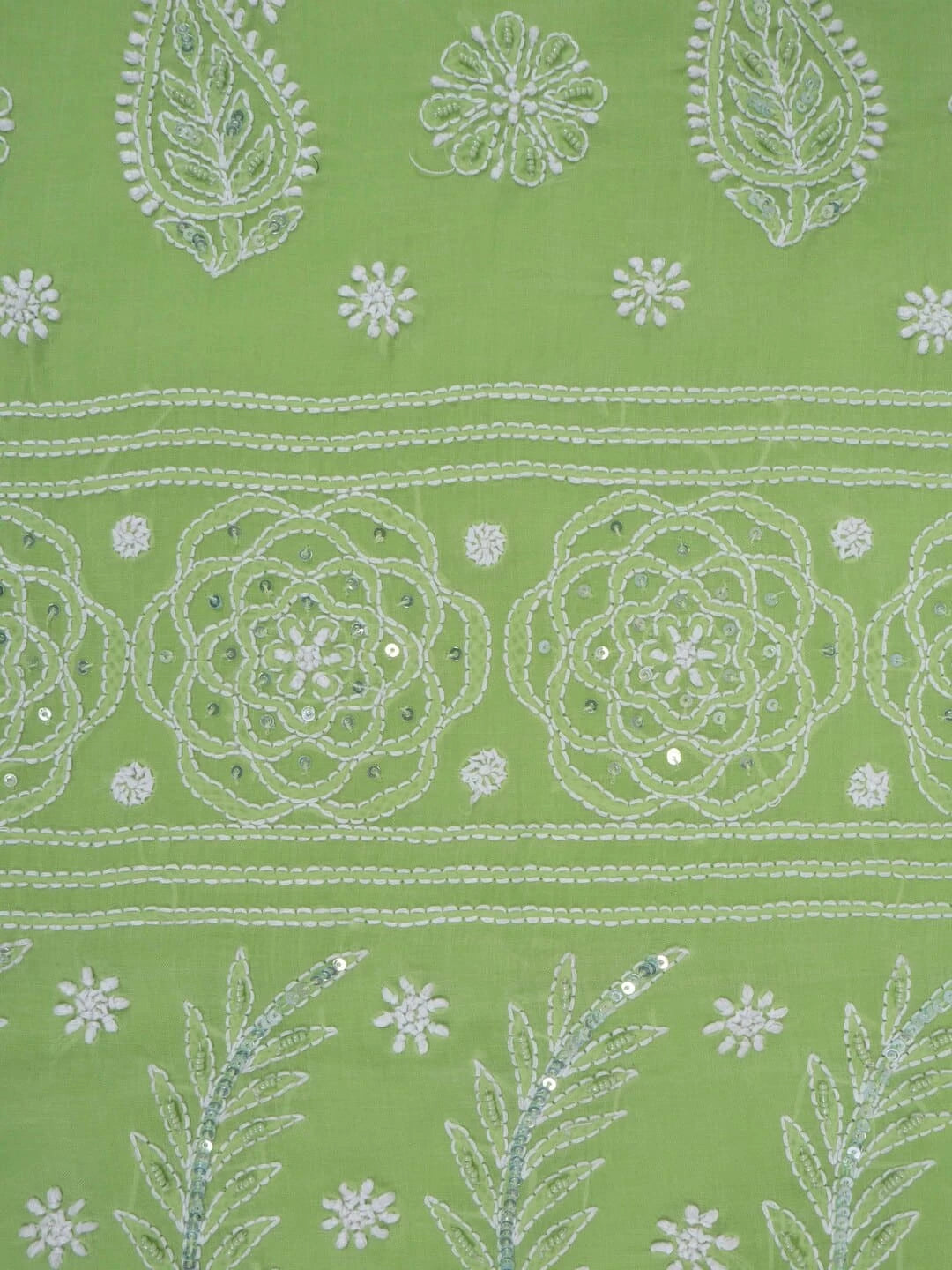 Ada Hand Embroidered Green Cotton Lucknowi Chikankari Saree/Blouse With Pearl Work 01A127181