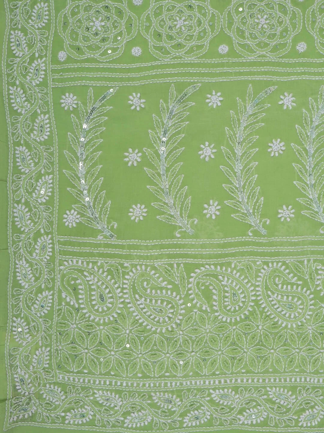 Ada Hand Embroidered Green Cotton Lucknowi Chikankari Saree/Blouse With Pearl Work 01A127181