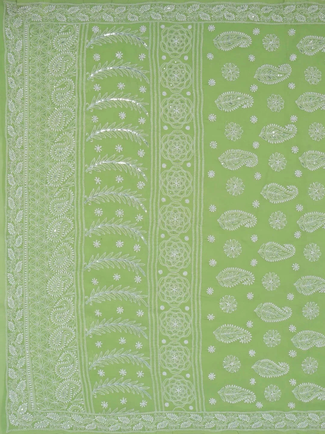 Ada Hand Embroidered Green Cotton Lucknowi Chikankari Saree/Blouse With Pearl Work 01A127181