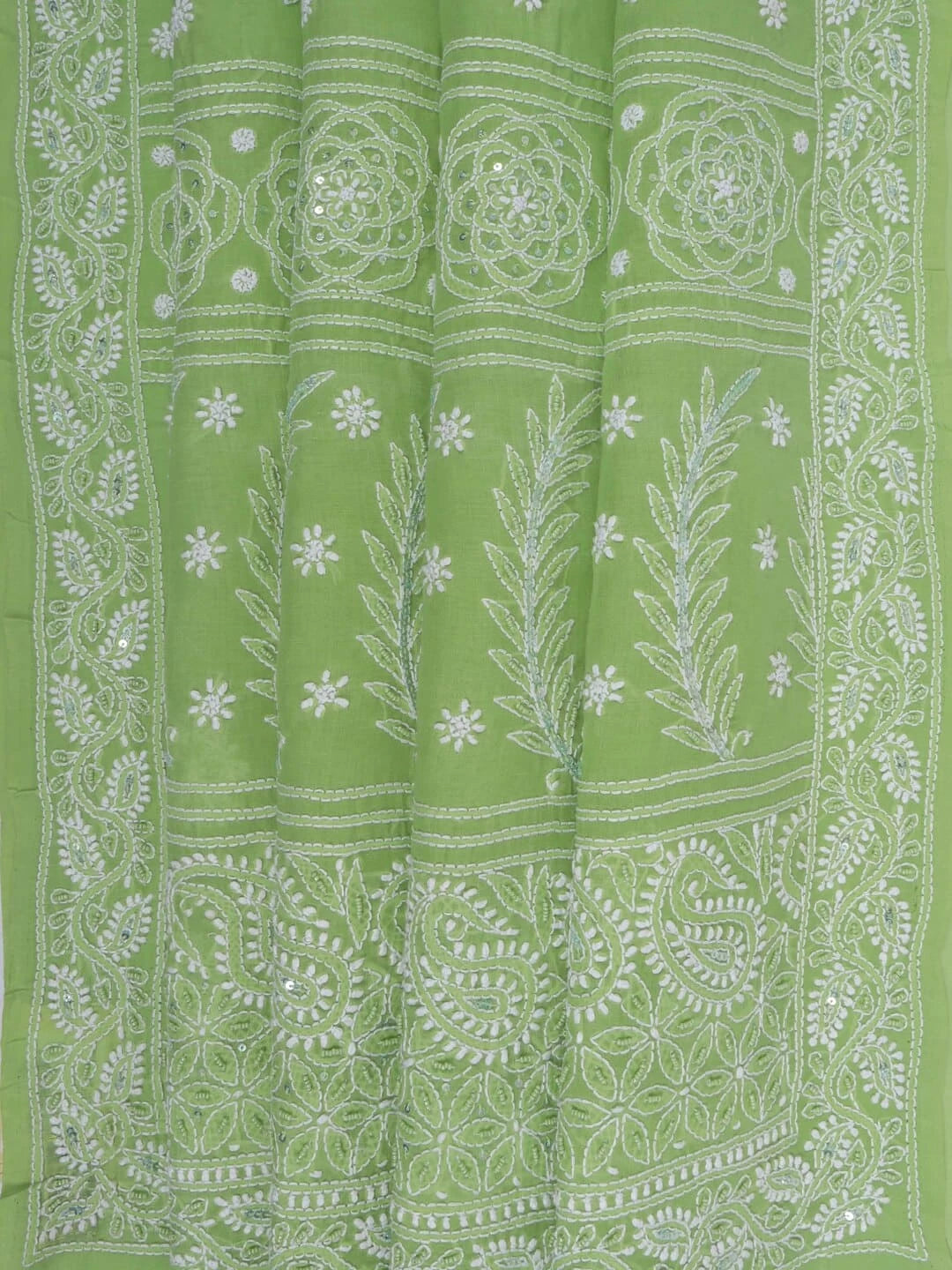 Ada Hand Embroidered Green Cotton Lucknowi Chikankari Saree/Blouse With Pearl Work 01A127181