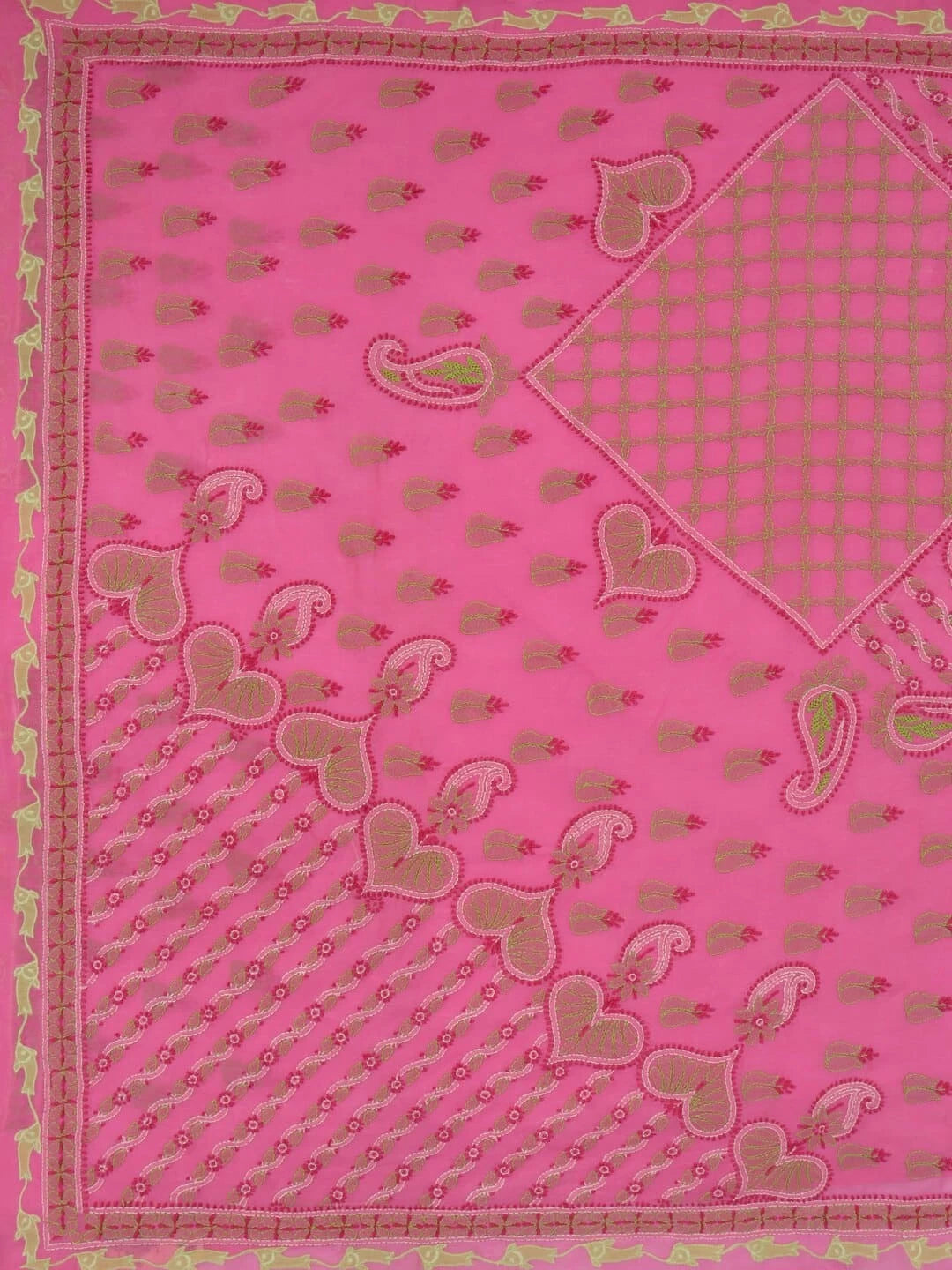 Ada Hand Embroidered Pink Cotton Lucknowi Chikankari Saree With Blouse A160534