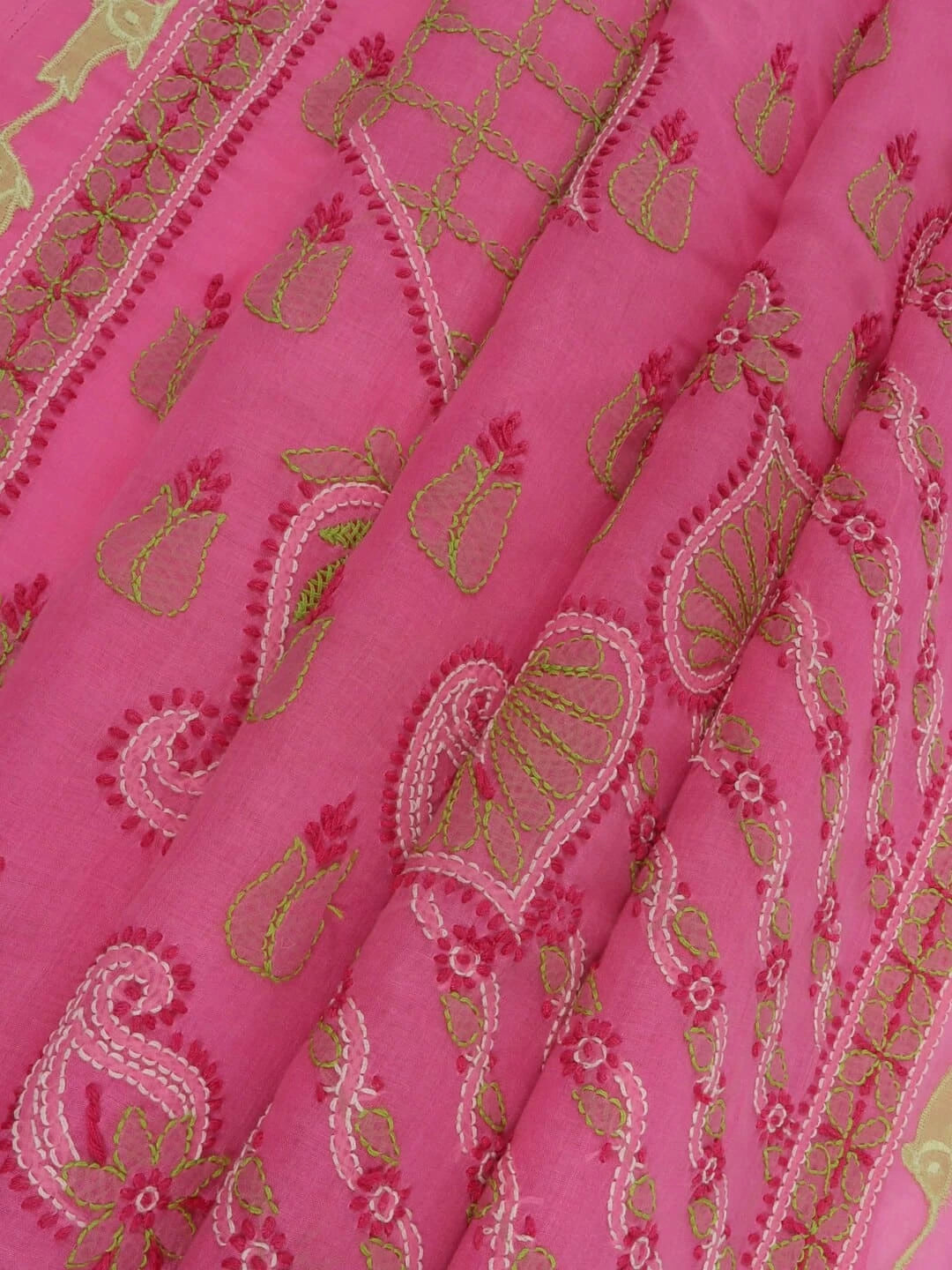 Ada Hand Embroidered Pink Cotton Lucknowi Chikankari Saree With Blouse A160534