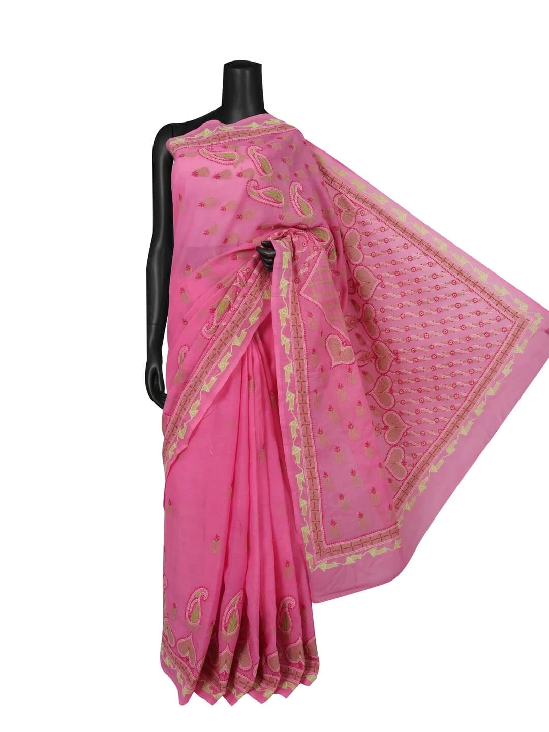 Ada Hand Embroidered Pink Cotton Lucknowi Chikankari Saree With Blouse A160534