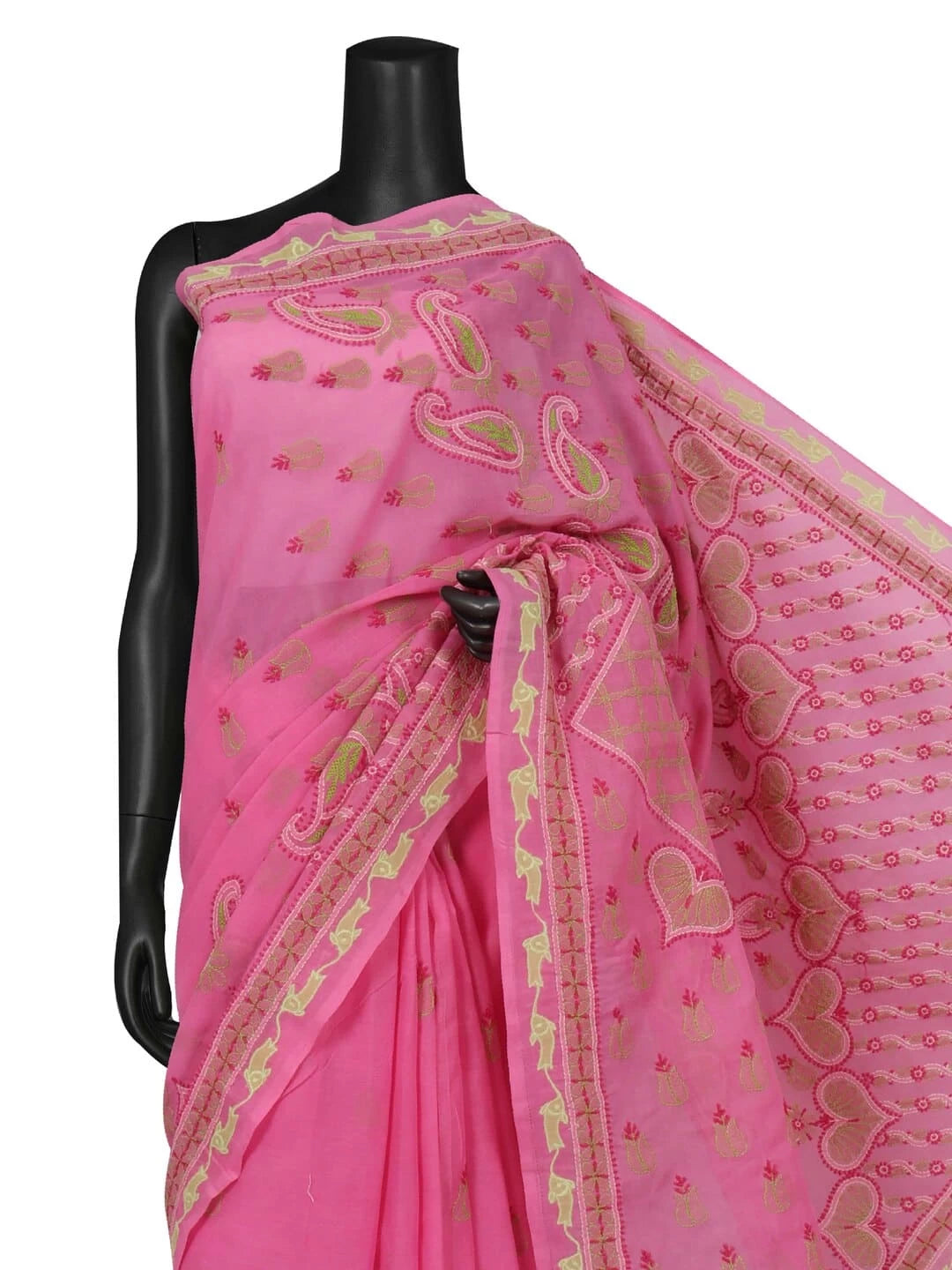 Ada Hand Embroidered Pink Cotton Lucknowi Chikankari Saree With Blouse A160534