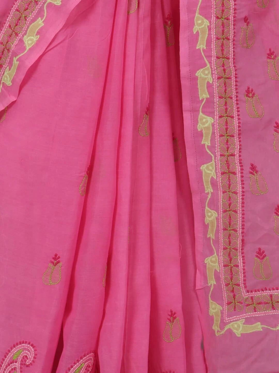Ada Hand Embroidered Pink Cotton Lucknowi Chikankari Saree With Blouse A160534