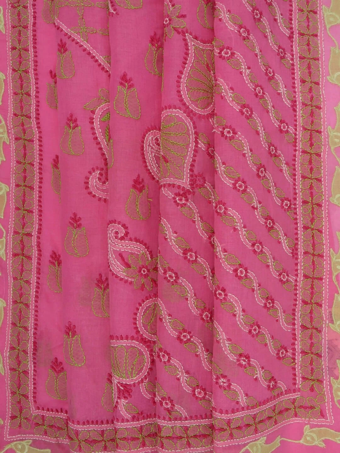 Ada Hand Embroidered Pink Cotton Lucknowi Chikankari Saree With Blouse A160534