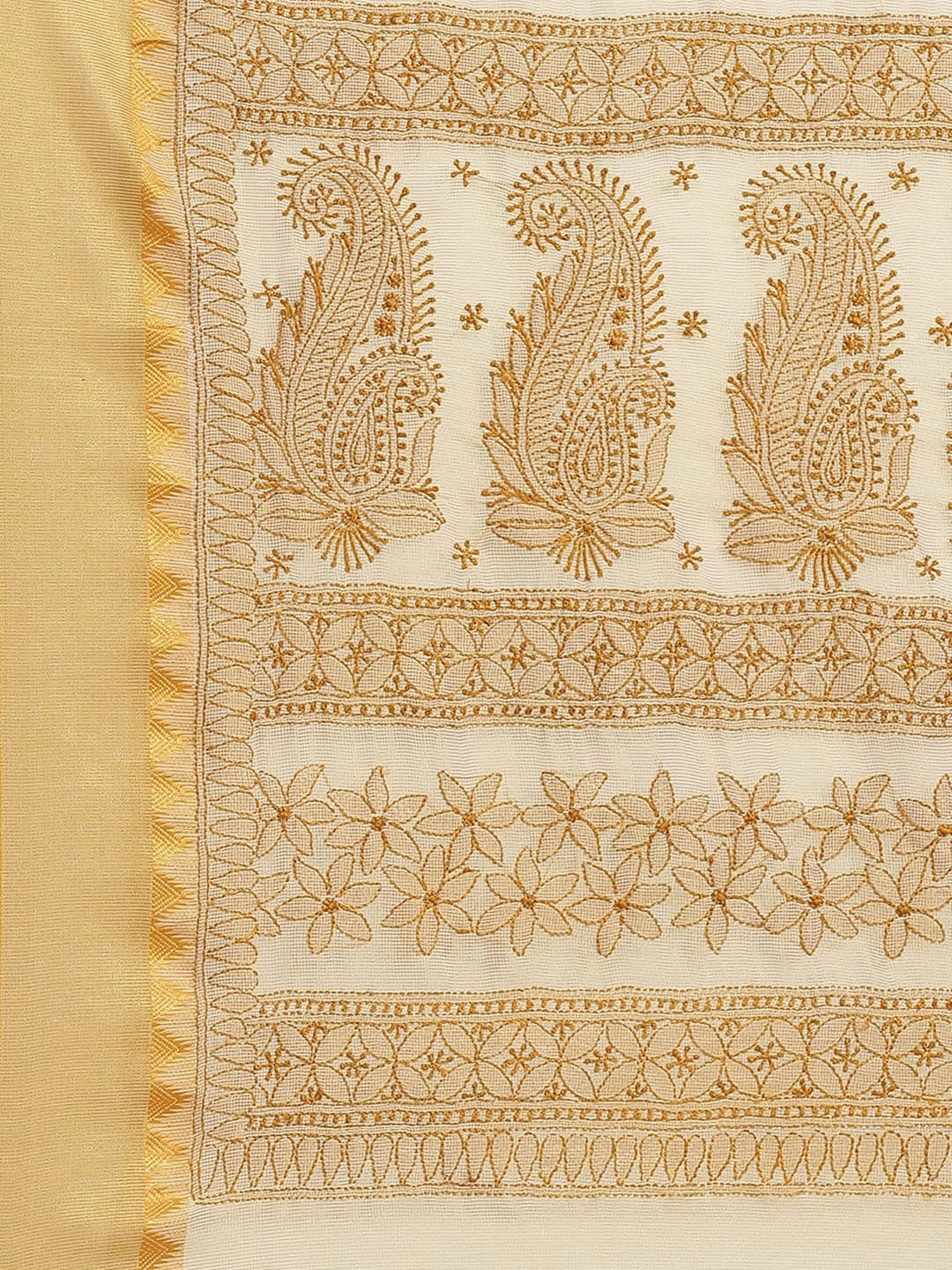 Ada Hand Embroidered Fawn Kota Lucknow Chikankari Saree With Blouse A311257