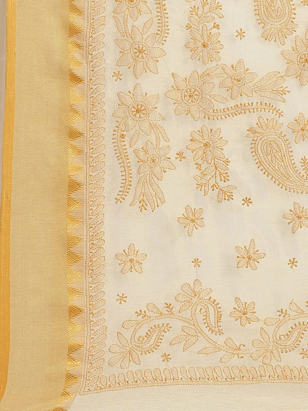 Ada Hand Embroidered Fawn Kota Lucknow Chikankari Saree With Blouse A311260