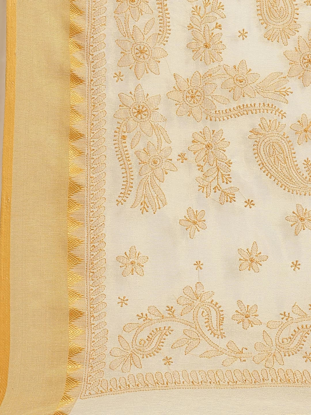 Ada Hand Embroidered Fawn Kota Lucknow Chikankari Saree With Blouse A311260