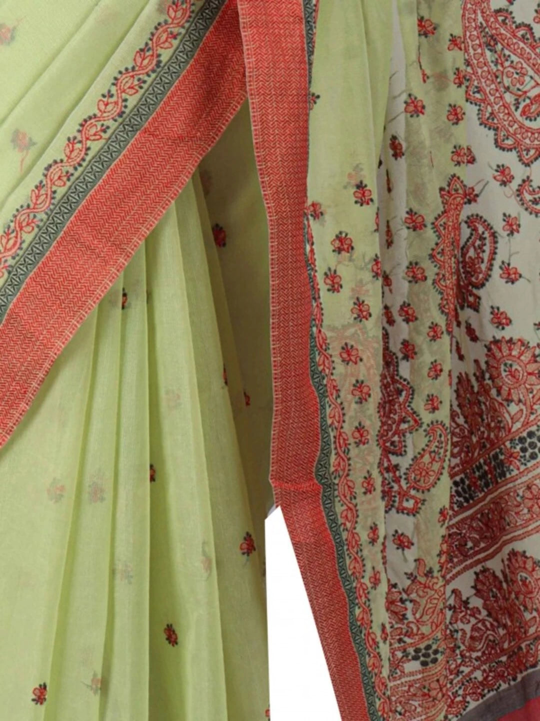 Ada Hand Embroidered Lime Green Kota Lucknowi Chikankari Saree With Blouse  01A79184
