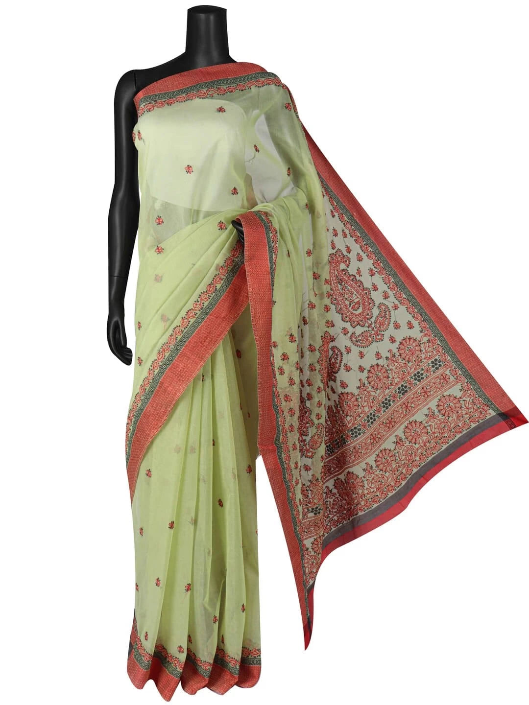 Ada Hand Embroidered Lime Green Kota Lucknowi Chikankari Saree With Blouse  01A79184