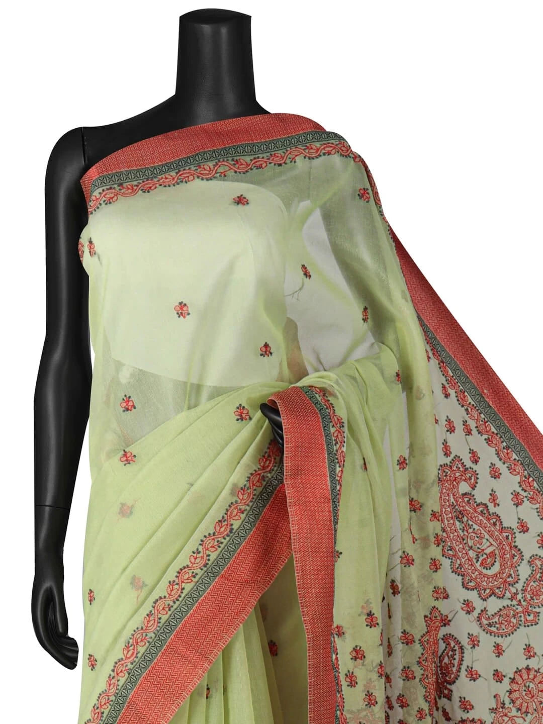 Ada Hand Embroidered Lime Green Kota Lucknowi Chikankari Saree With Blouse  01A79184