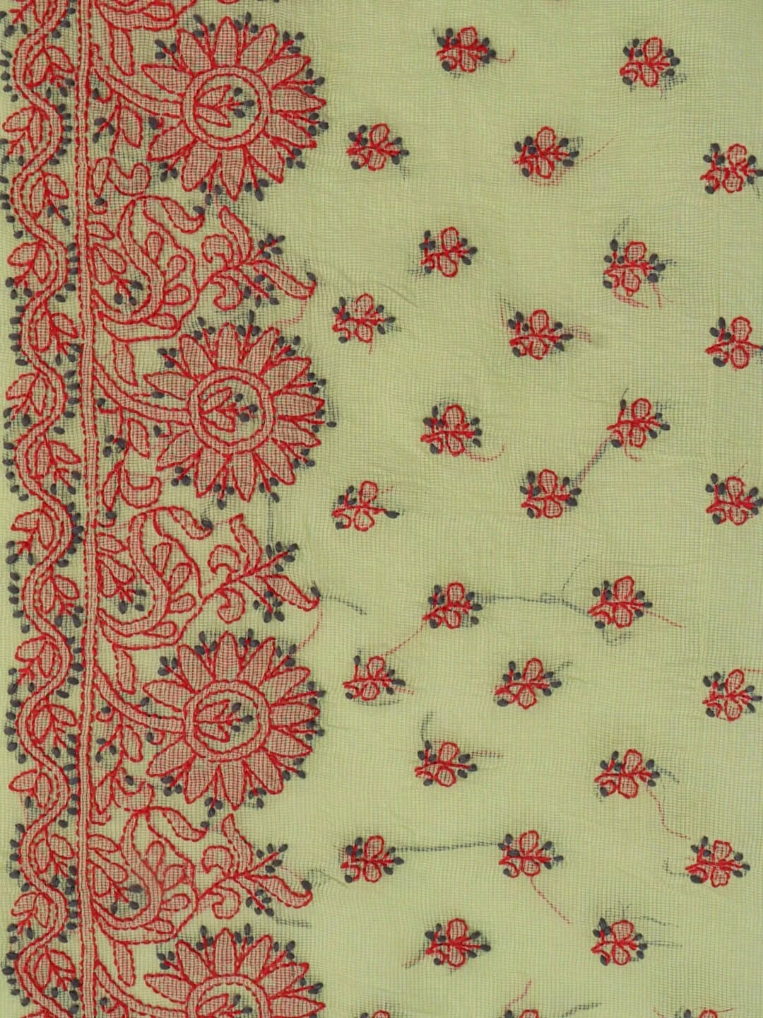 Ada Hand Embroidered Lime Green Kota Lucknowi Chikankari Saree With Blouse  01A79184