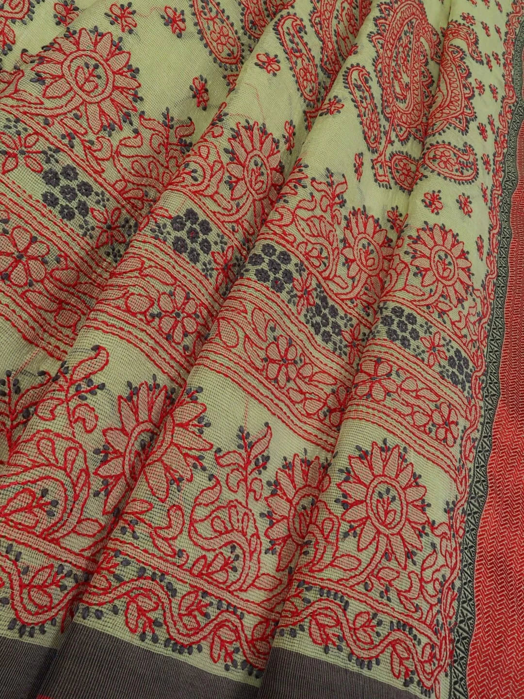 Ada Hand Embroidered Lime Green Kota Lucknowi Chikankari Saree With Blouse  01A79184
