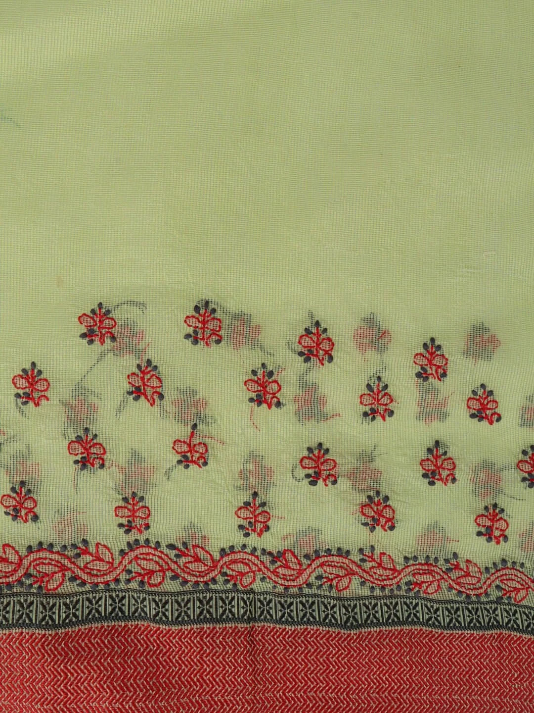 Ada Hand Embroidered Lime Green Kota Lucknowi Chikankari Saree With Blouse  01A79184
