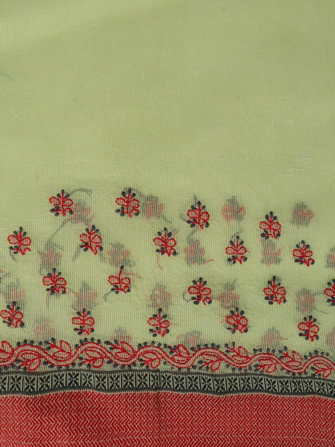 Ada Hand Embroidered Lime Green Kota Lucknowi Chikankari Saree With Blouse  01A79184