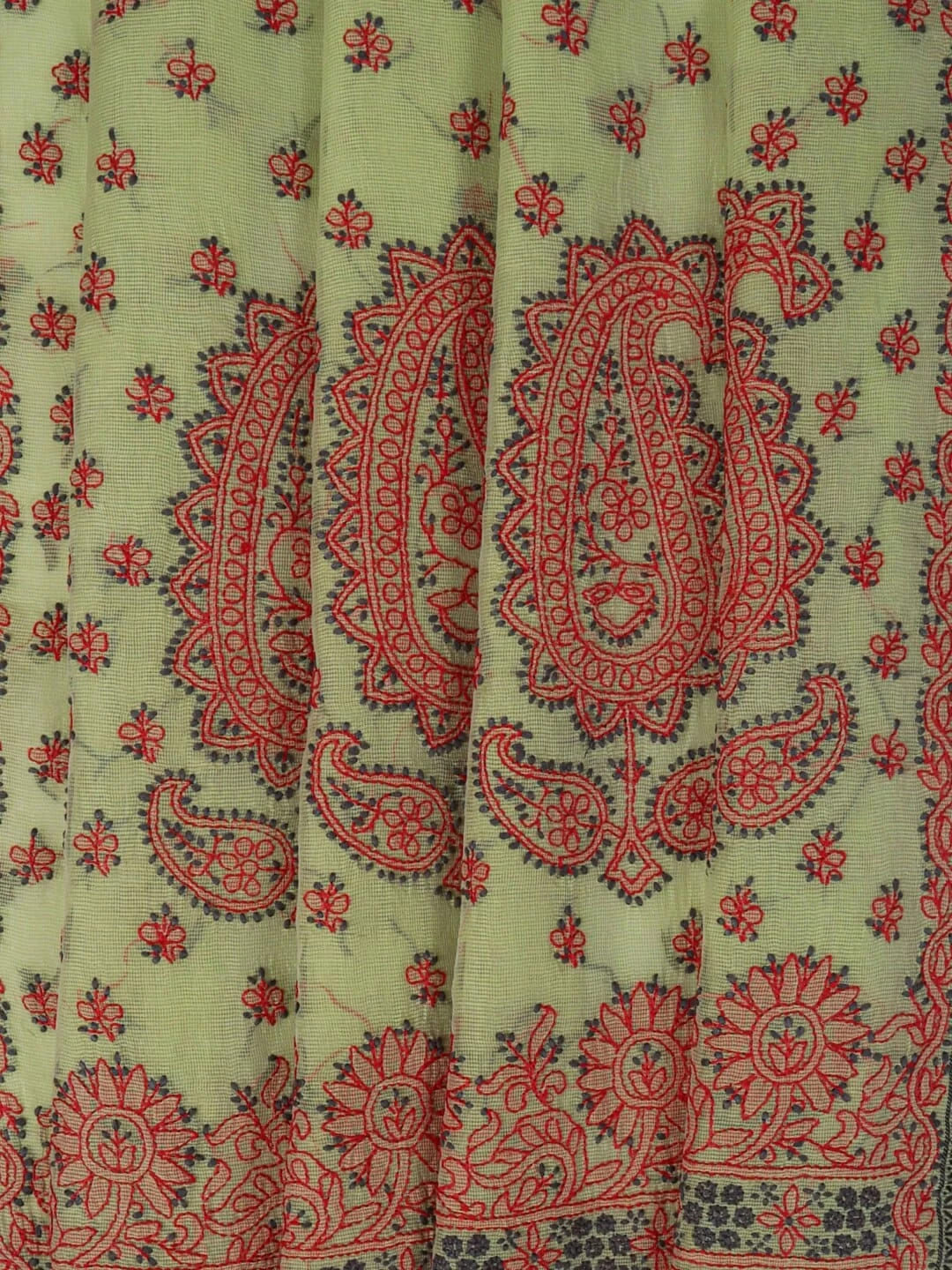 Ada Hand Embroidered Lime Green Kota Lucknowi Chikankari Saree With Blouse  01A79184