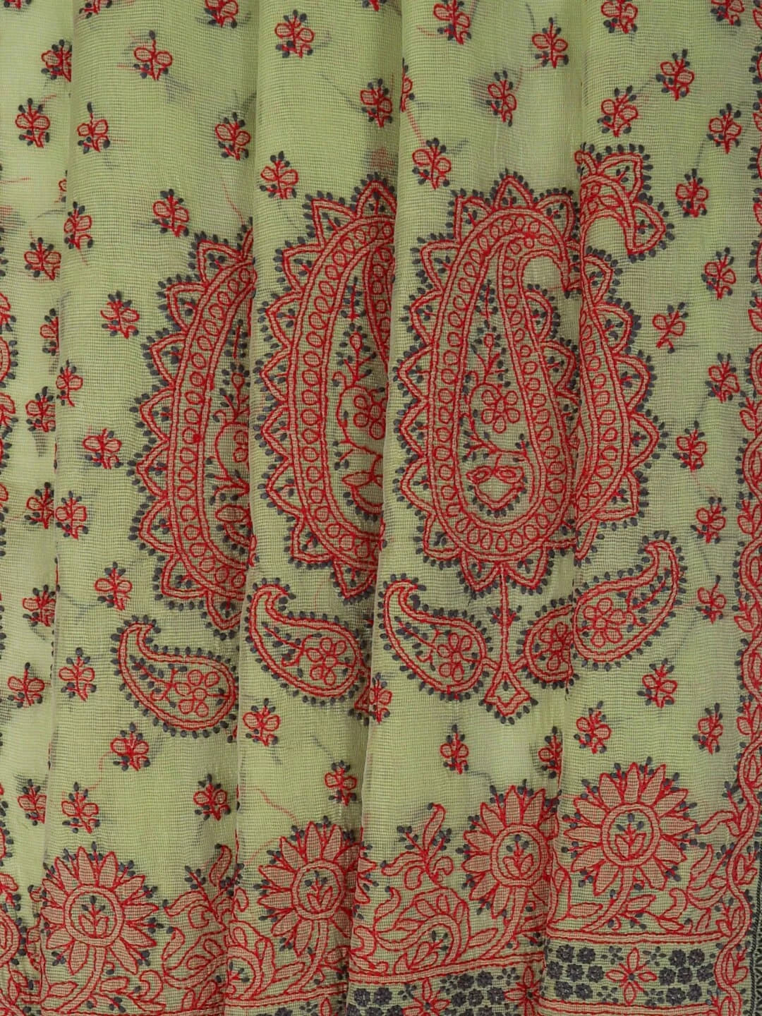 Ada Hand Embroidered Lime Green Kota Lucknowi Chikankari Saree With Blouse  01A79184