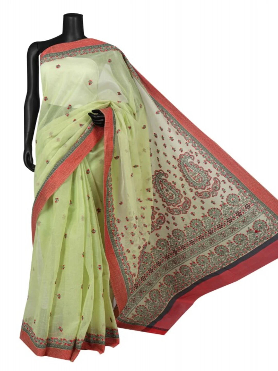 Ada Hand Embroidered Lime Green Kota Lucknowi Chikankari Saree With Blouse 01A79183