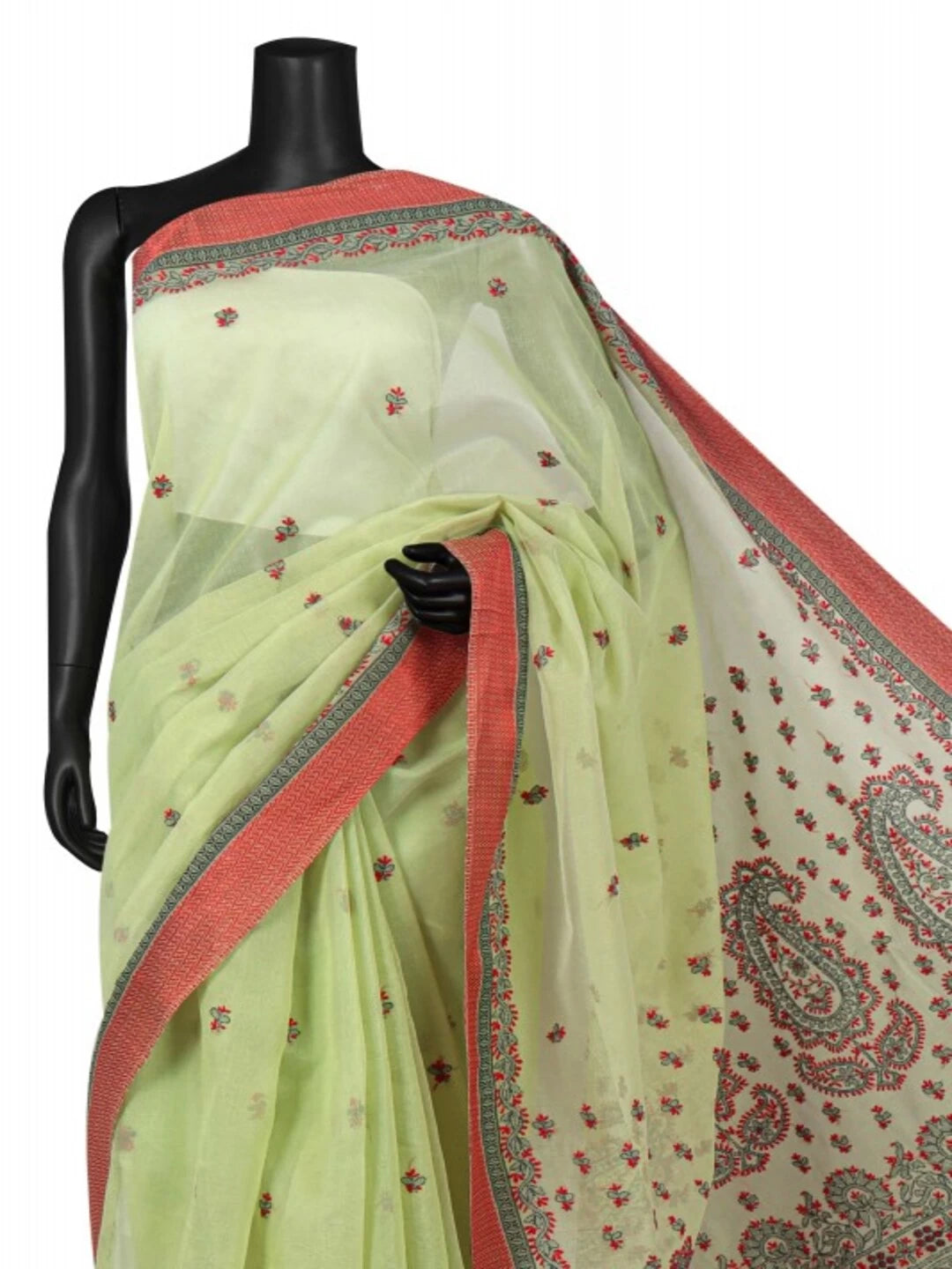 Ada Hand Embroidered Lime Green Kota Lucknowi Chikankari Saree With Blouse 01A79183