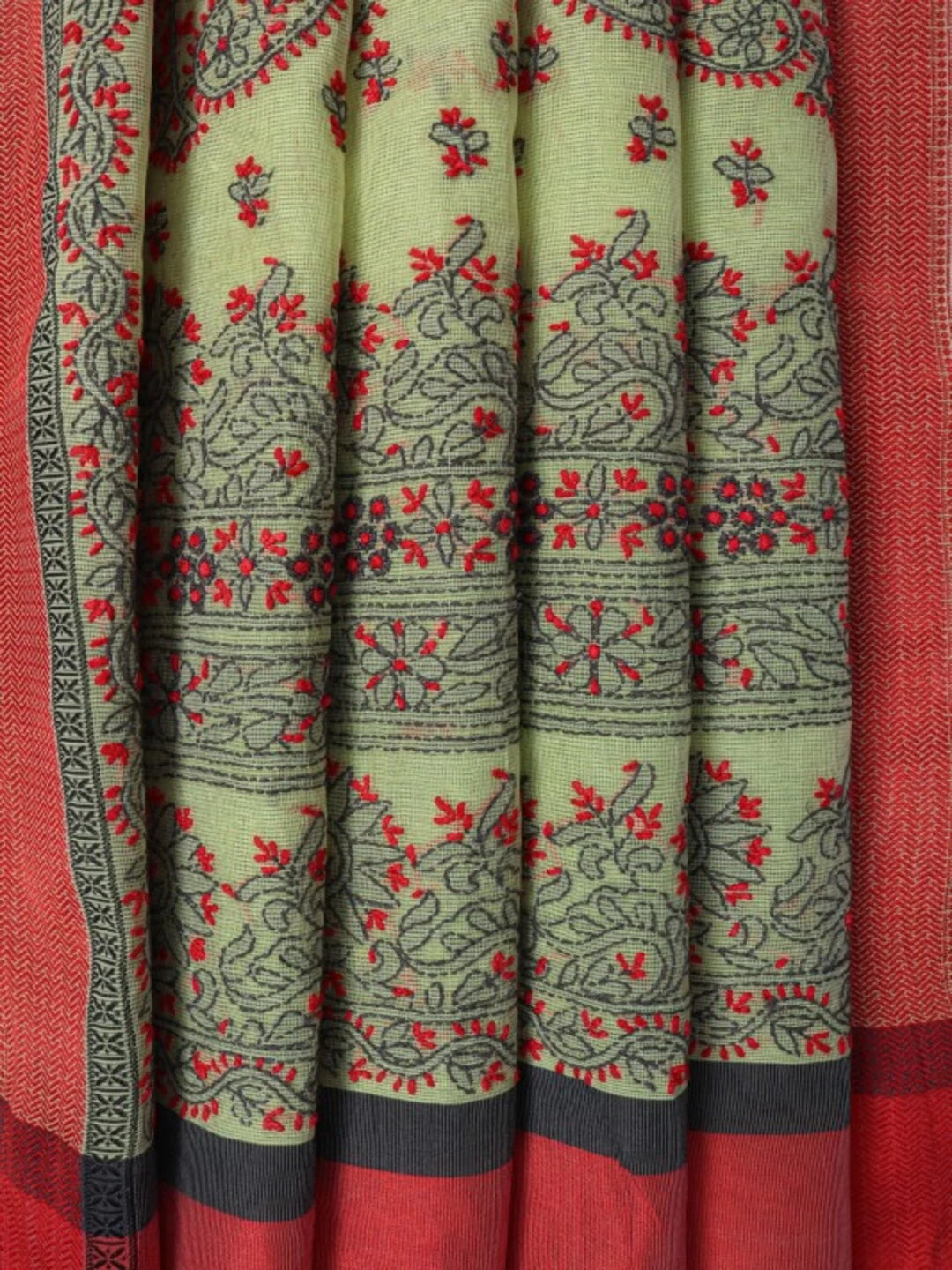 Ada Hand Embroidered Lime Green Kota Lucknowi Chikankari Saree With Blouse 01A79183