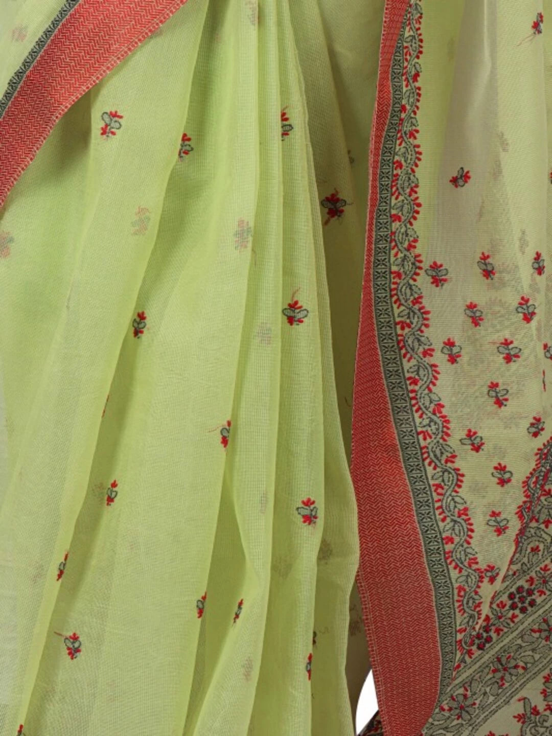 Ada Hand Embroidered Lime Green Kota Lucknowi Chikankari Saree With Blouse 01A79183