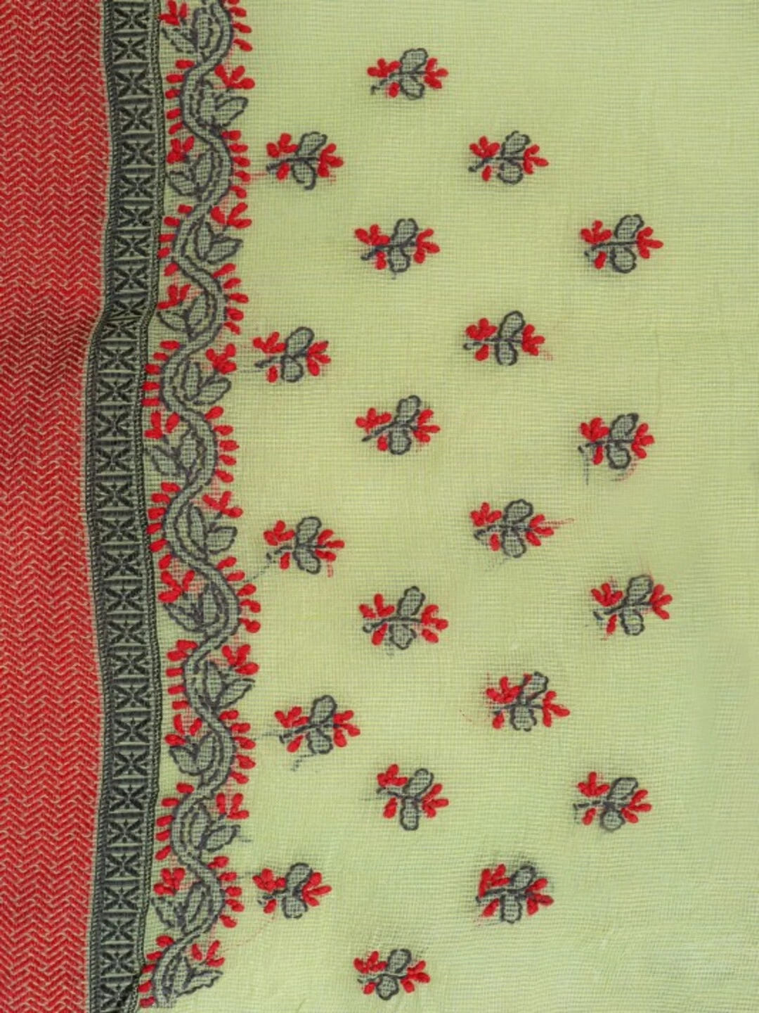 Ada Hand Embroidered Lime Green Kota Lucknowi Chikankari Saree With Blouse 01A79183