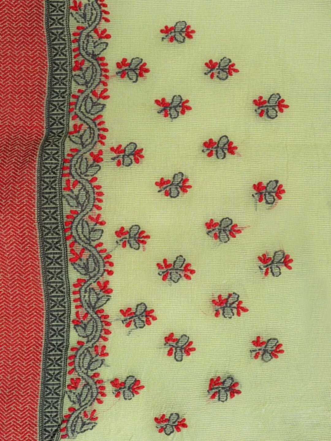 Ada Hand Embroidered Lime Green Kota Lucknowi Chikankari Saree With Blouse 01A79183