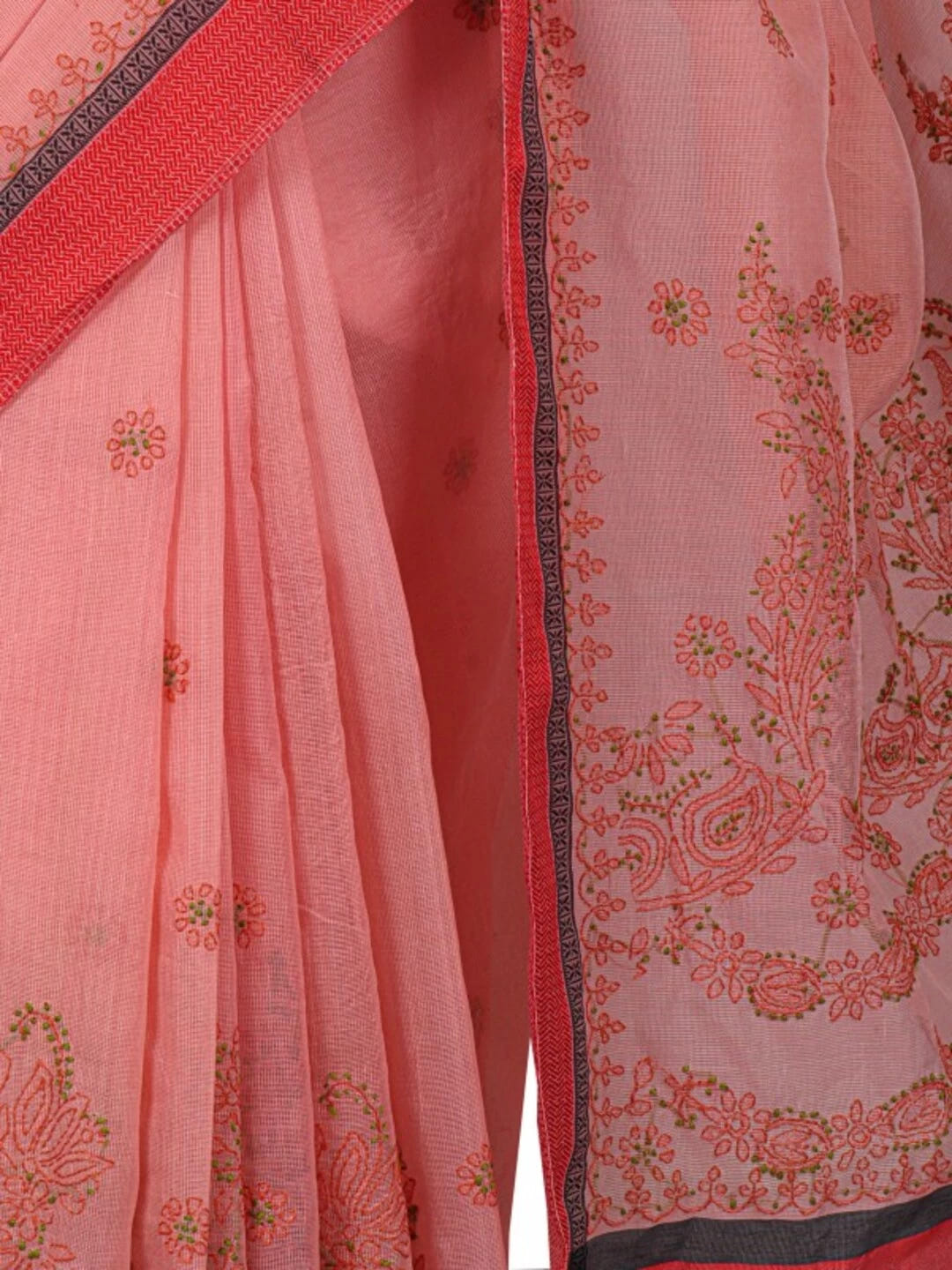 Ada Hand Embroidered Peach Kota Lucknowi Chikankari Saree With Blouse 01A127148