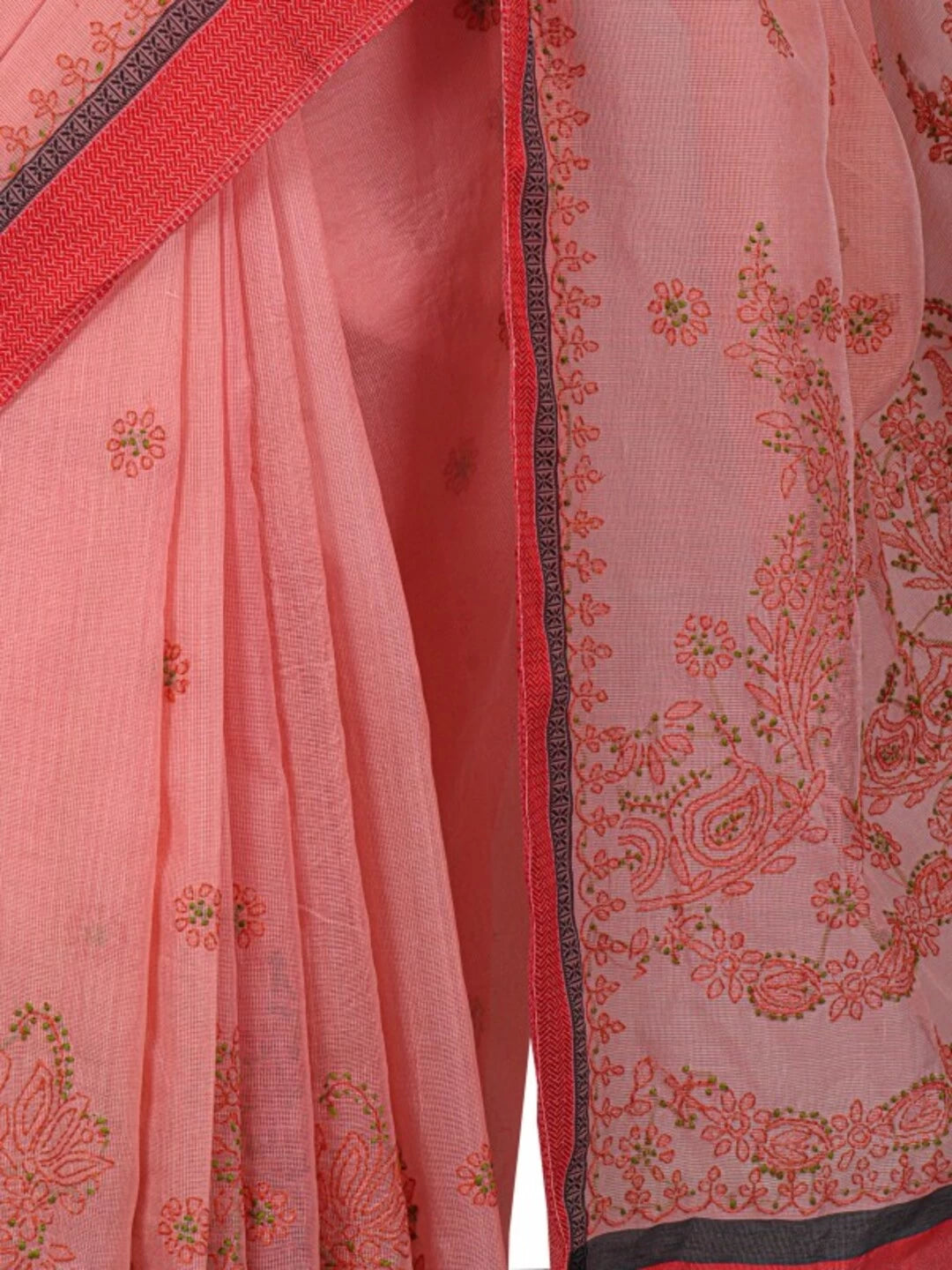 Ada Hand Embroidered Peach Kota Lucknowi Chikankari Saree With Blouse 01A127148