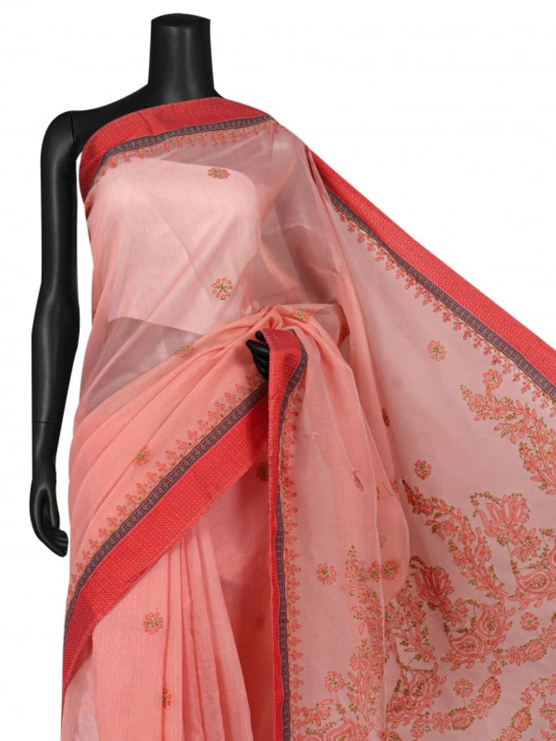 Ada Hand Embroidered Peach Kota Lucknowi Chikankari Saree With Blouse 01A127148