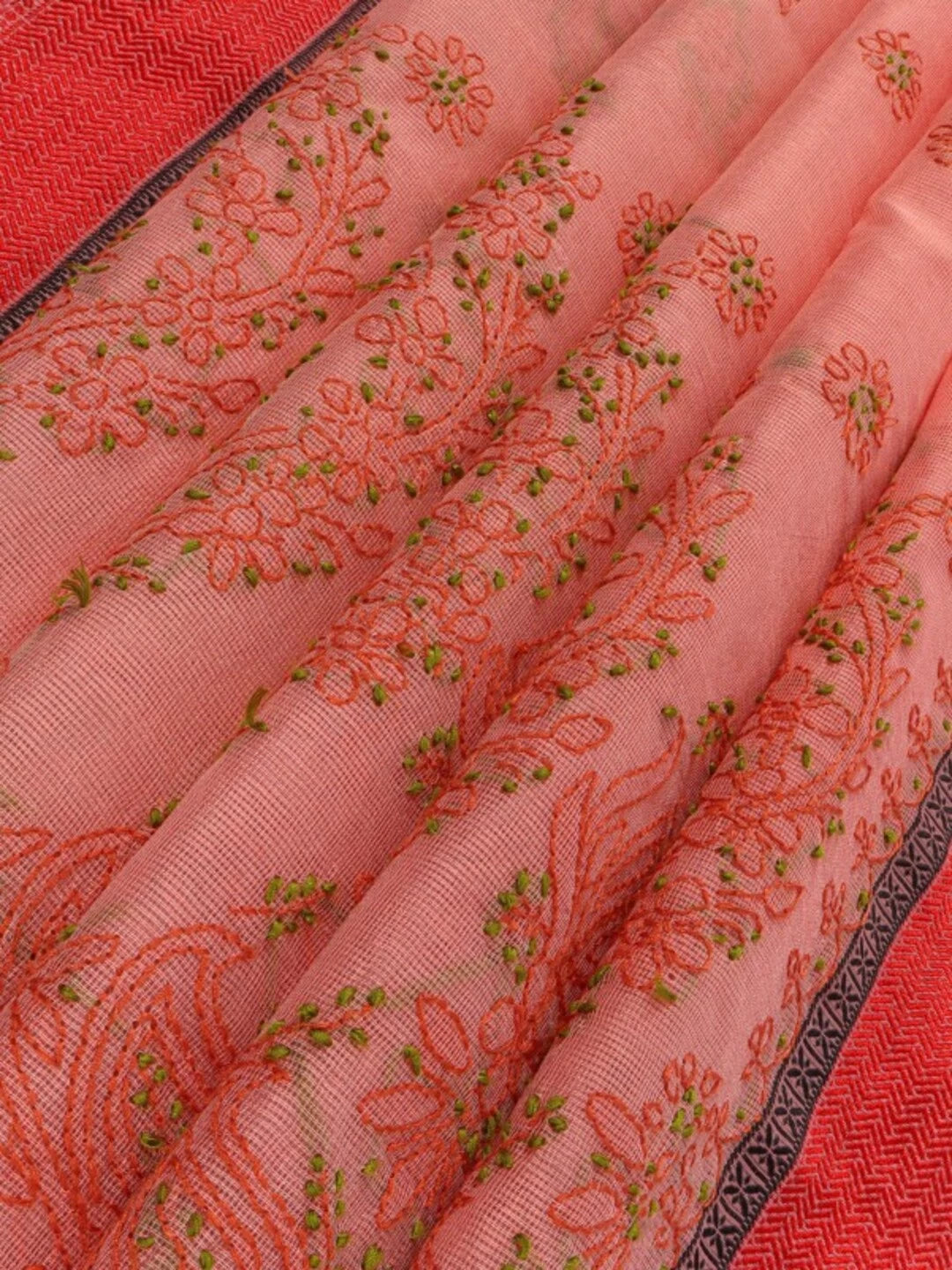 Ada Hand Embroidered Peach Kota Lucknowi Chikankari Saree With Blouse 01A127148