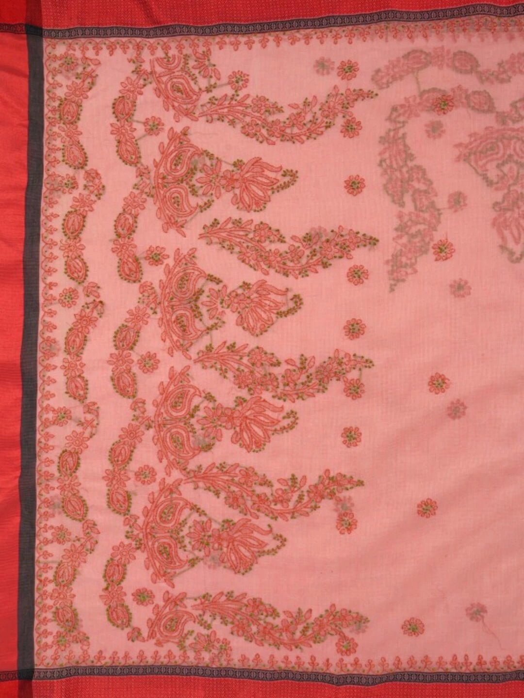 Ada Hand Embroidered Peach Kota Lucknowi Chikankari Saree With Blouse 01A127148