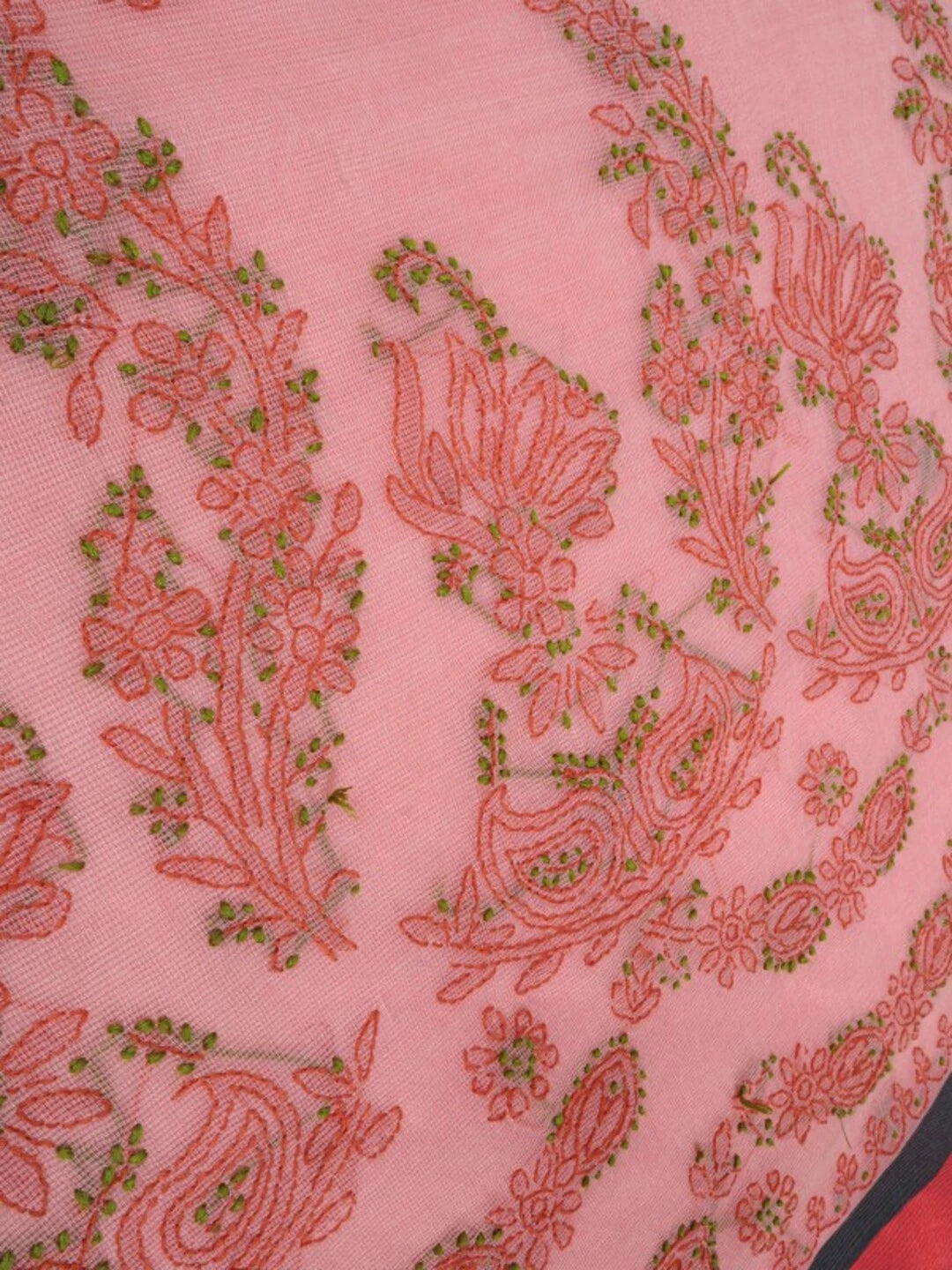 Ada Hand Embroidered Peach Kota Lucknowi Chikankari Saree With Blouse 01A127148