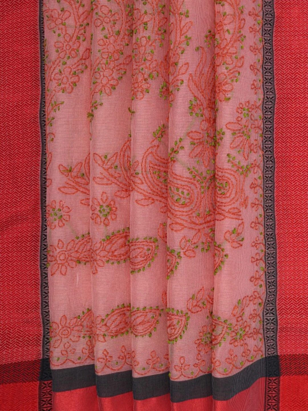 Ada Hand Embroidered Peach Kota Lucknowi Chikankari Saree With Blouse 01A127148