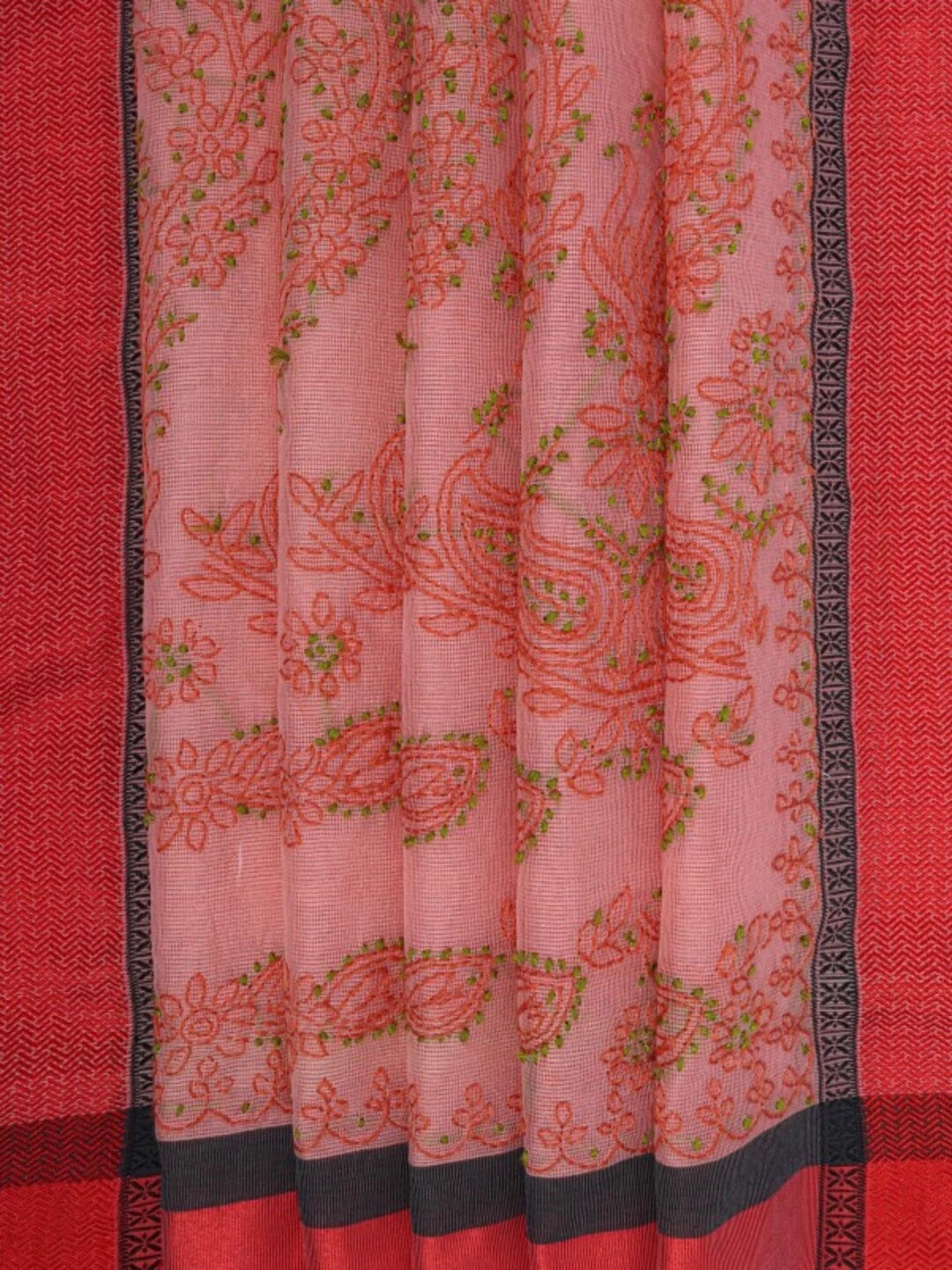 Ada Hand Embroidered Peach Kota Lucknowi Chikankari Saree With Blouse 01A127148