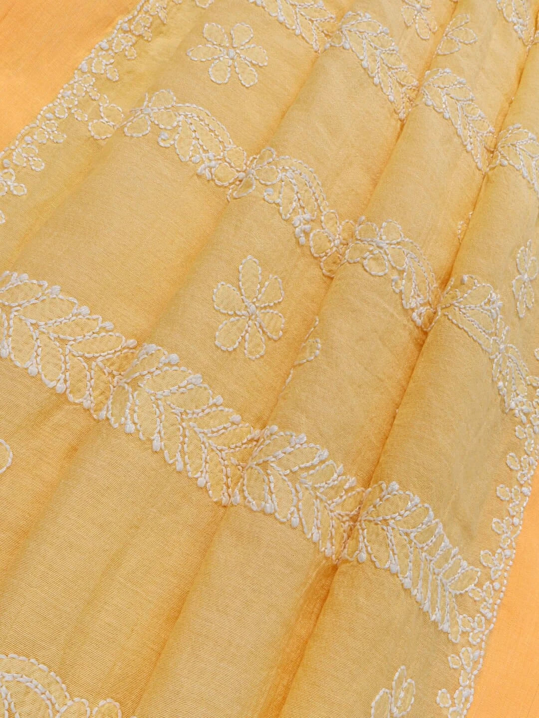 Ada Hand Embroidered Yellow Chanderi Lucknowi Chikankari Saree With Blouse 01A190986