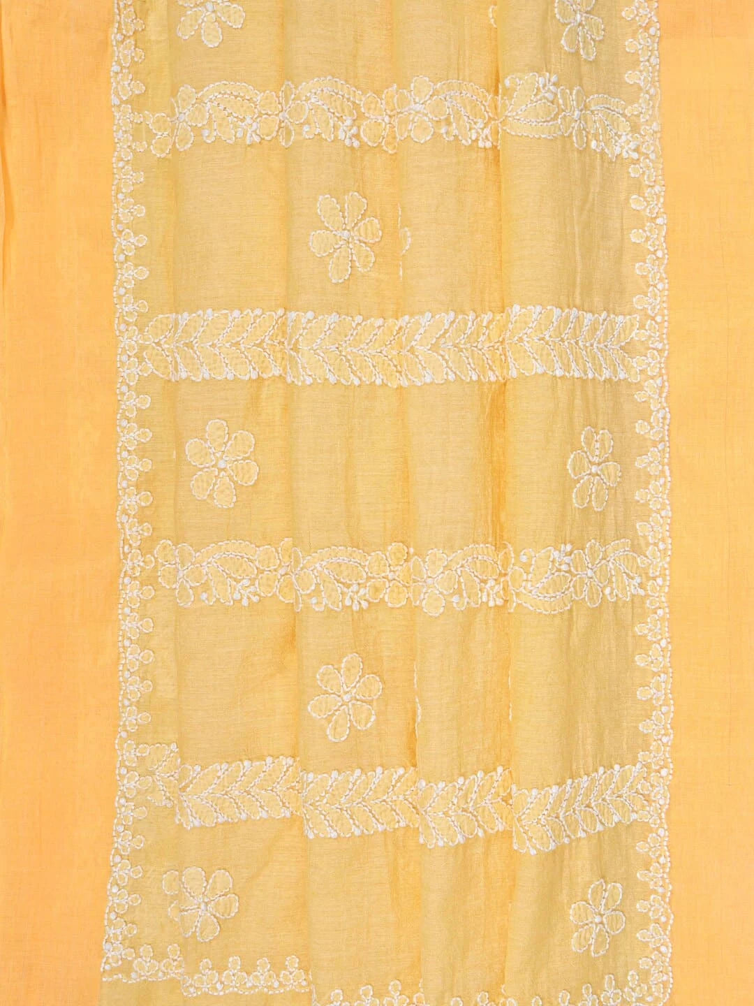 Ada Hand Embroidered Yellow Chanderi Lucknowi Chikankari Saree With Blouse 01A190986