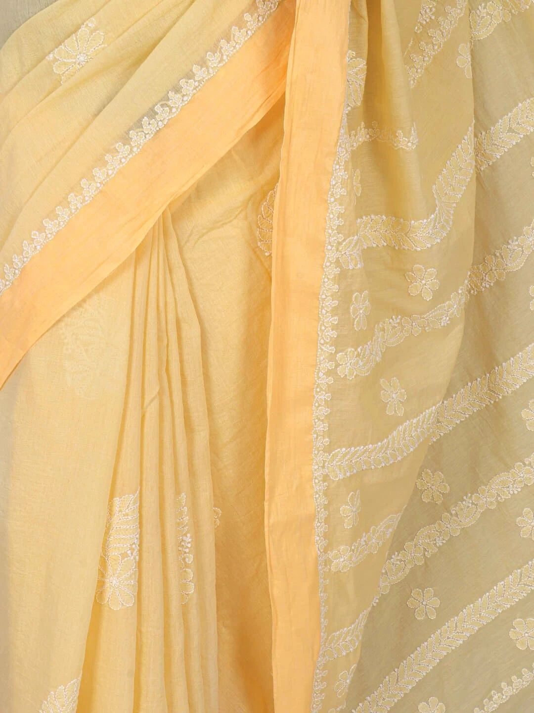Ada Hand Embroidered Yellow Chanderi Lucknowi Chikankari Saree With Blouse 01A190986
