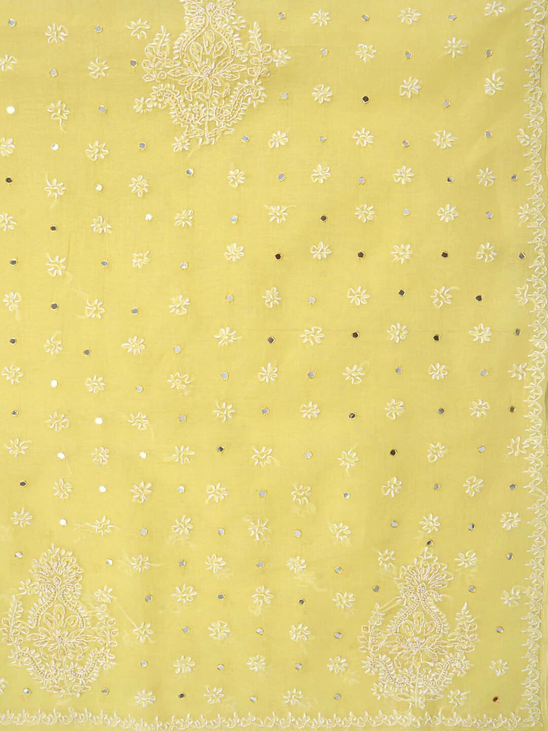Ada Hand Embroidered Yellow Cotton Lucknowi Chikankari Saree/Blouse With Mirror Work 01A75446