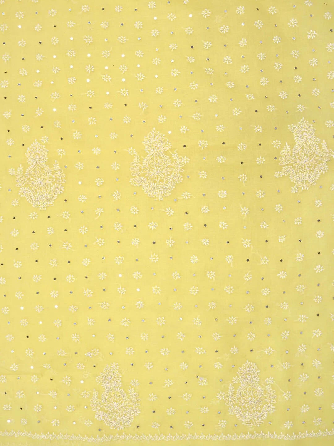 Ada Hand Embroidered Yellow Cotton Lucknowi Chikankari Saree/Blouse With Mirror Work 01A75446