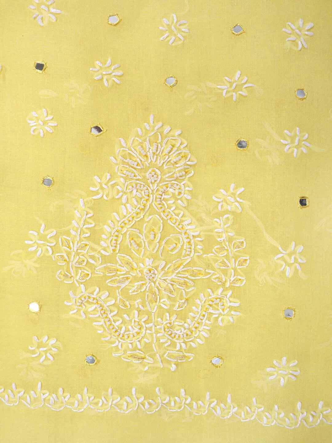 Ada Hand Embroidered Yellow Cotton Lucknowi Chikankari Saree/Blouse With Mirror Work 01A75446