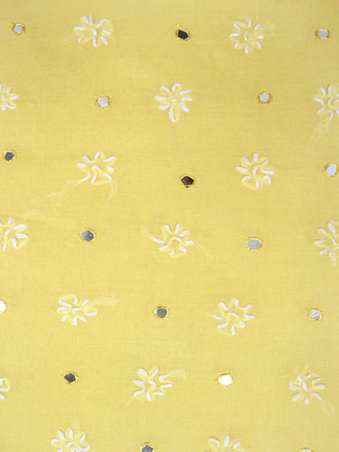Ada Hand Embroidered Yellow Cotton Lucknowi Chikankari Saree/Blouse With Mirror Work 01A75446