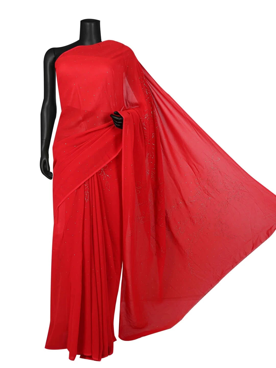 Ada Hand Embroidered Red Georgette Lucknowi Chikankari Saree/Blouse With Muqaish Work A613027