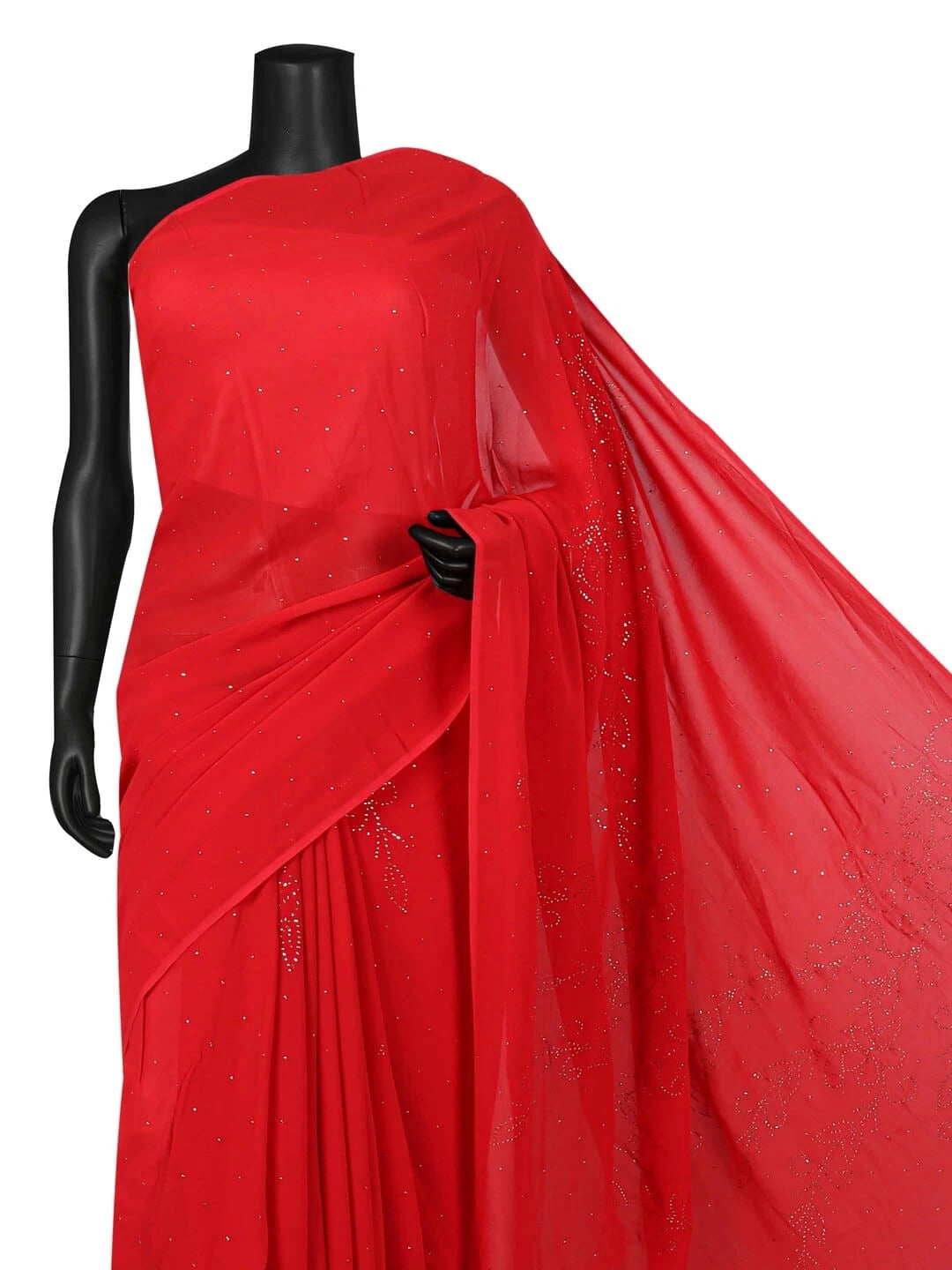 Ada Hand Embroidered Red Georgette Lucknowi Chikankari Saree/Blouse With Muqaish Work A613027