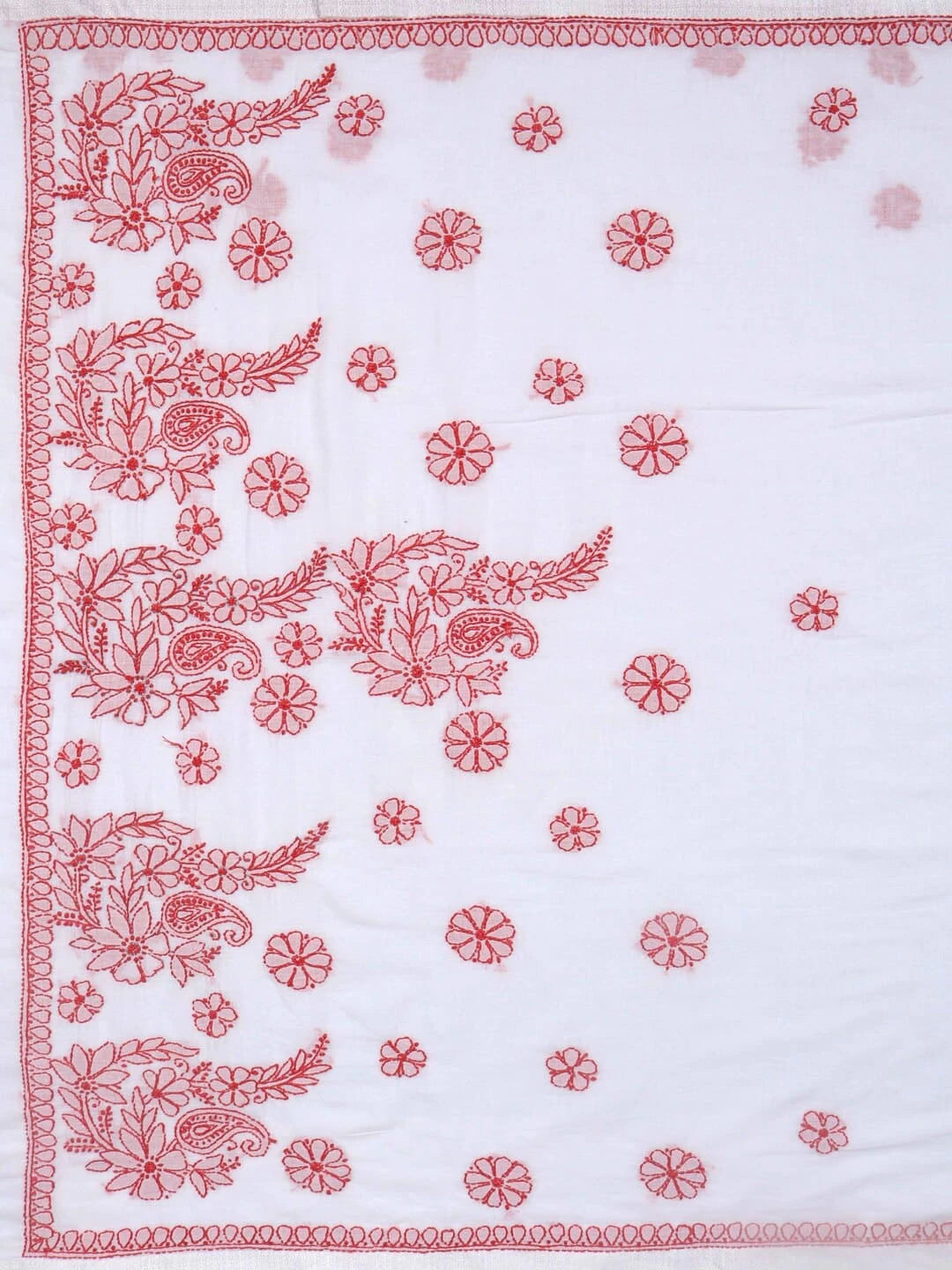 Ada Hand Embroidered White Cotton Lucknowi Chikankari Saree With Blouse 01A240093