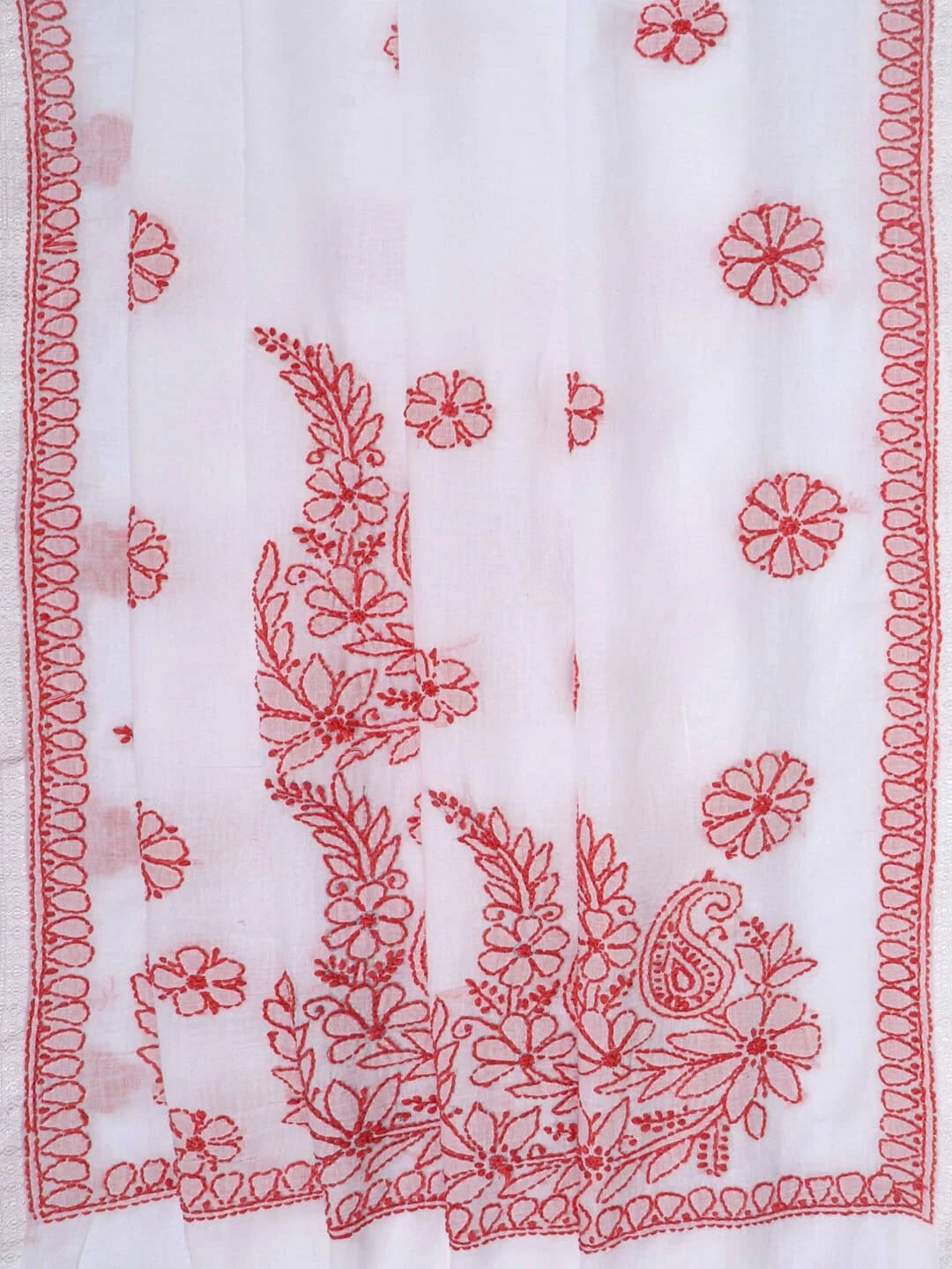 Ada Hand Embroidered White Cotton Lucknowi Chikankari Saree With Blouse 01A240093