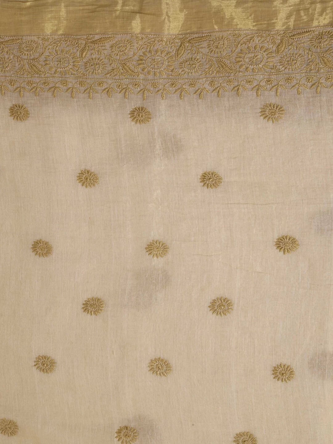 Ada Hand Embroidered Natural Fawn Tissue Lucknowi Chikankari Saree With Blouse A606166