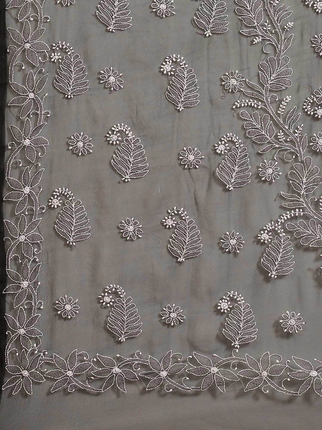 Ada Hand Embroidered Black Georgette Lucknow Chikankari Saree With Blouse A250038