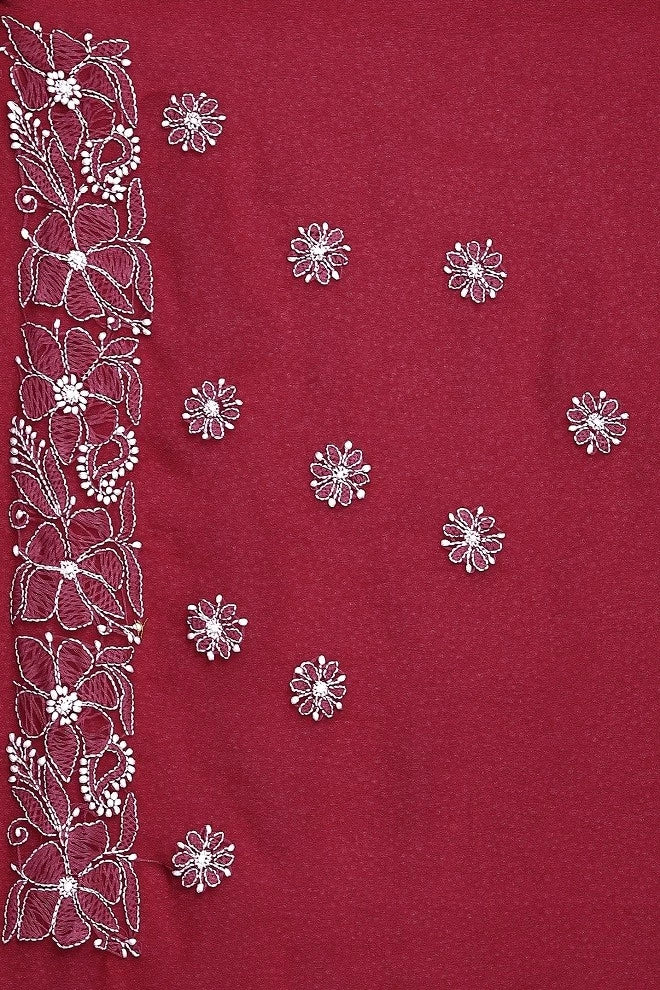 Ada Hand Embroidered Maroon Georgette Lucknowi Chikankari Saree With Blouse A204914
